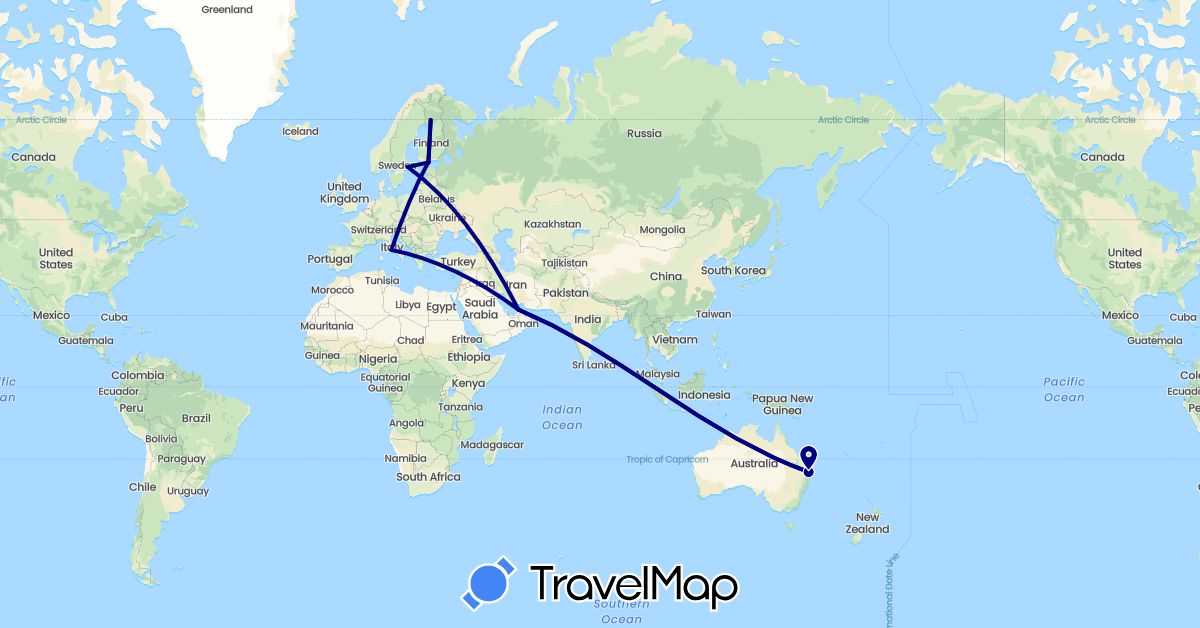 TravelMap itinerary: driving in United Arab Emirates, Australia, Finland, Italy, Sweden (Asia, Europe, Oceania)